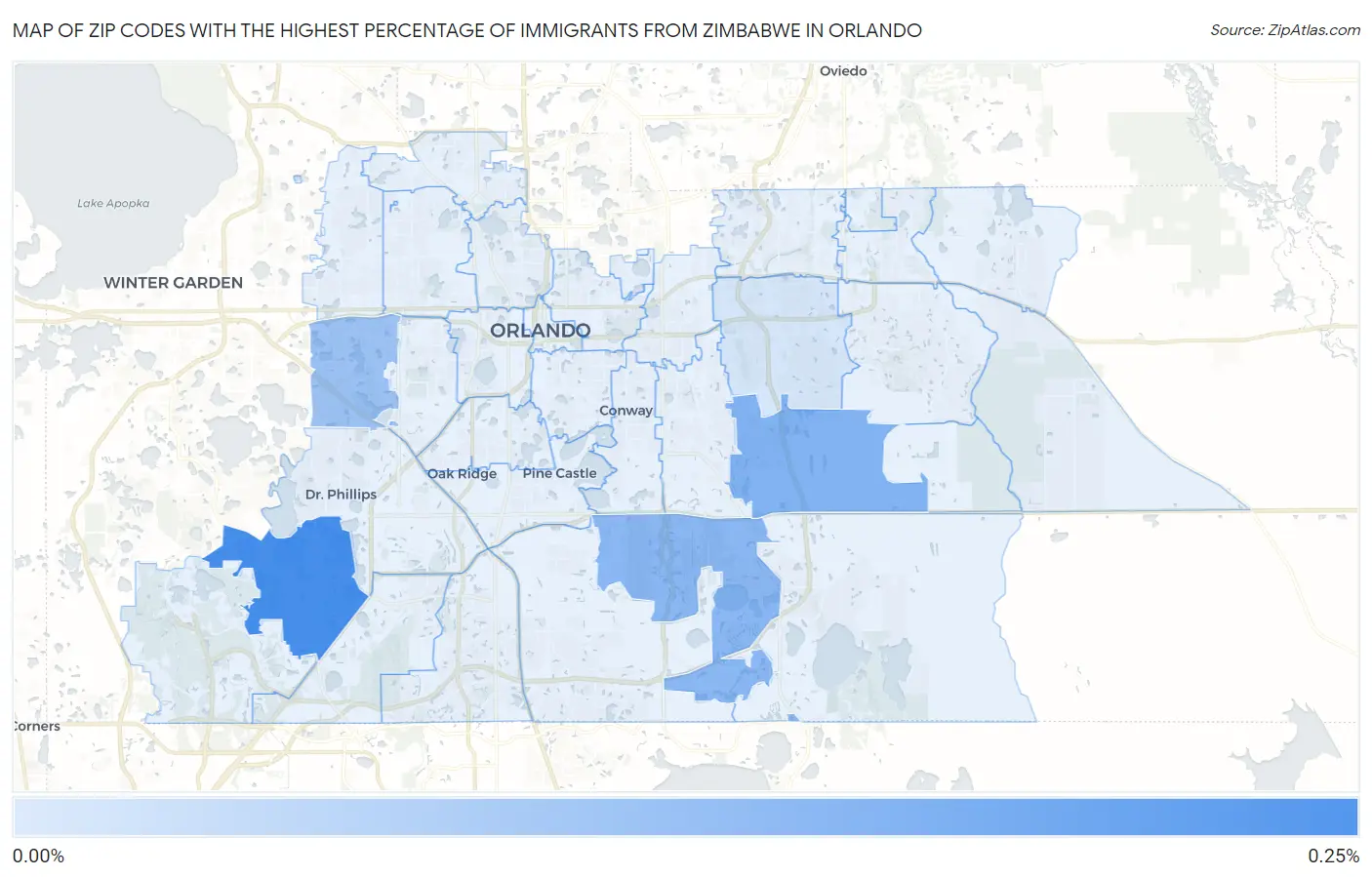 Zip Codes with the Highest Percentage of Immigrants from Zimbabwe in Orlando Map