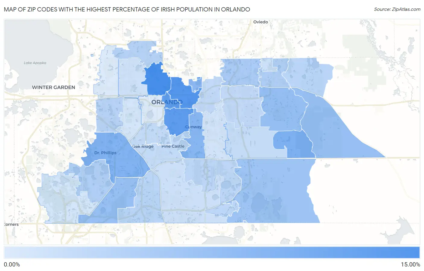 Zip Codes with the Highest Percentage of Irish Population in Orlando Map
