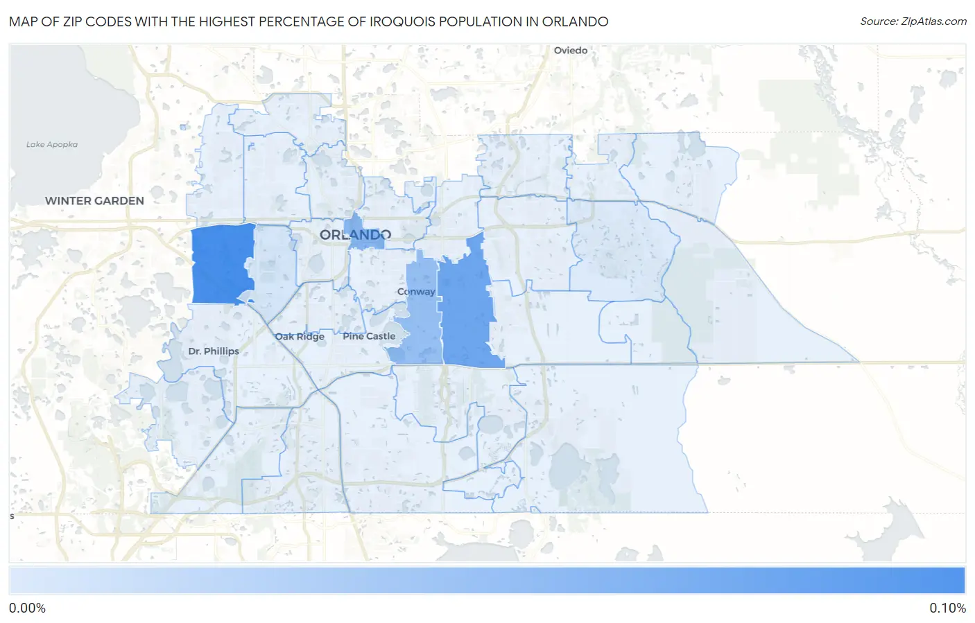Zip Codes with the Highest Percentage of Iroquois Population in Orlando Map