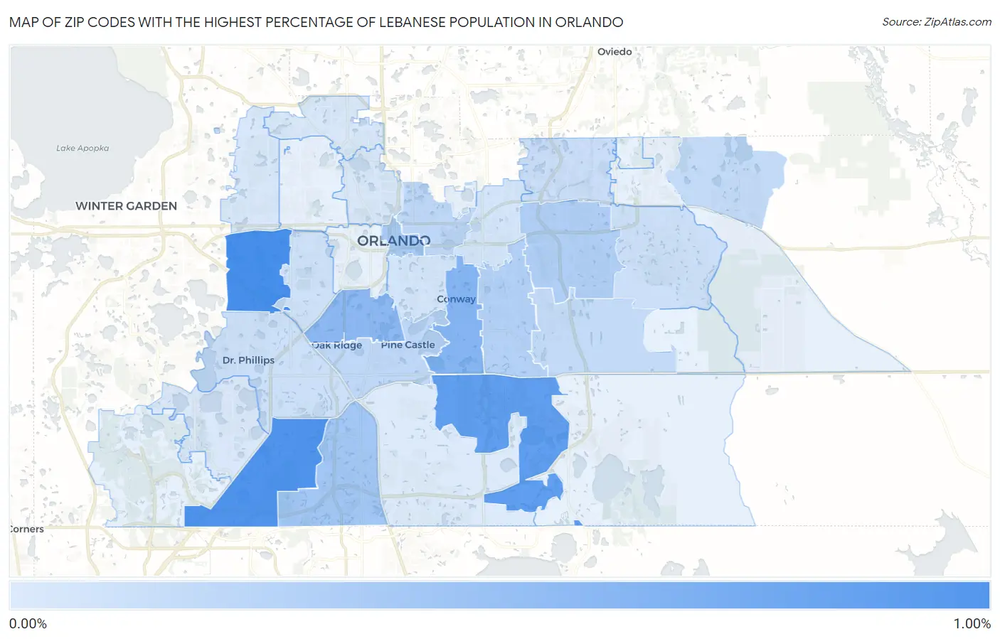 Zip Codes with the Highest Percentage of Lebanese Population in Orlando Map