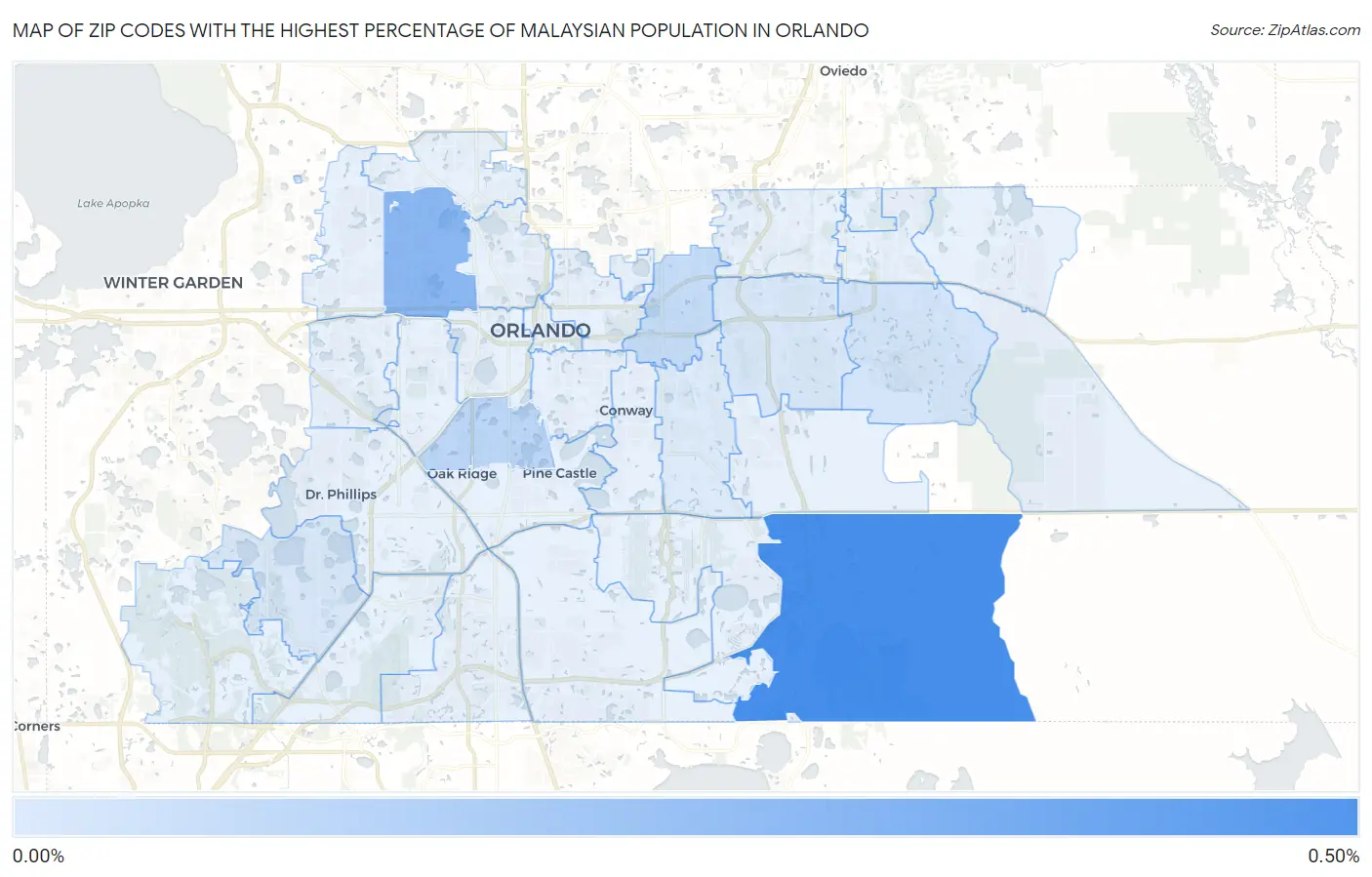 Zip Codes with the Highest Percentage of Malaysian Population in Orlando Map