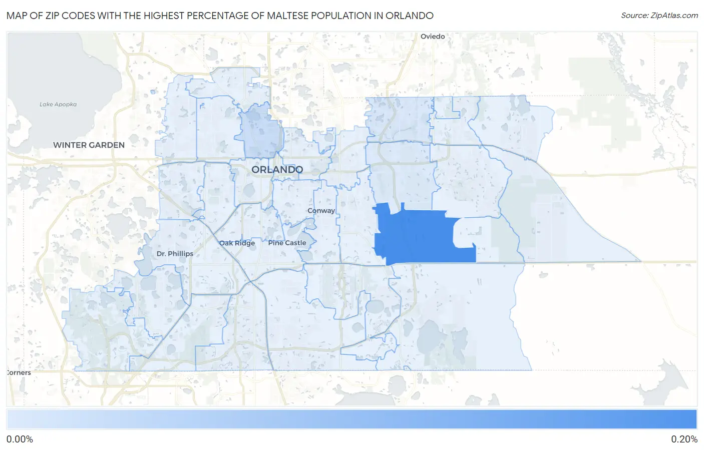 Zip Codes with the Highest Percentage of Maltese Population in Orlando Map