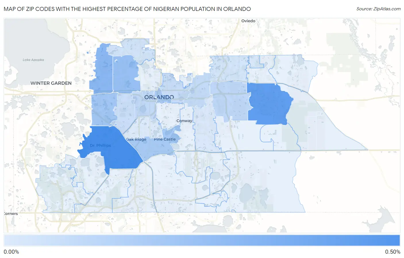 Zip Codes with the Highest Percentage of Nigerian Population in Orlando Map