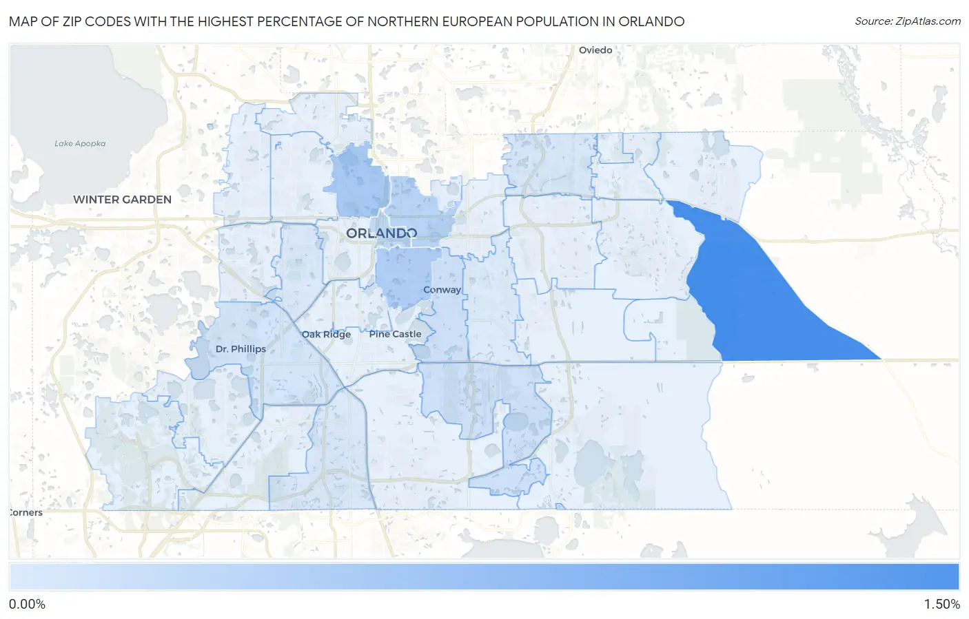 Zip Codes with the Highest Percentage of Northern European Population in Orlando Map