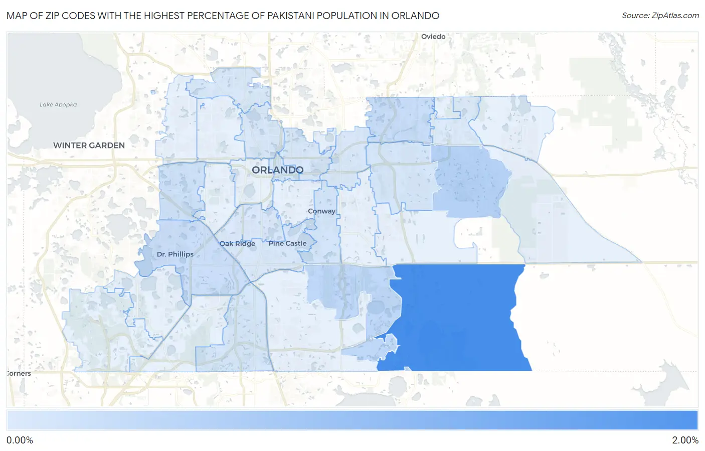 Zip Codes with the Highest Percentage of Pakistani Population in Orlando Map
