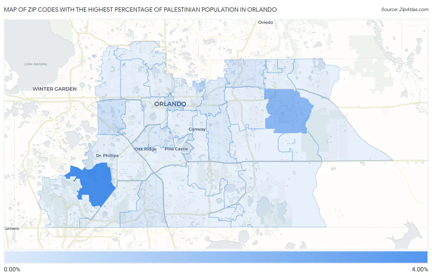 Zip Codes with the Highest Percentage of Palestinian Population in Orlando Map
