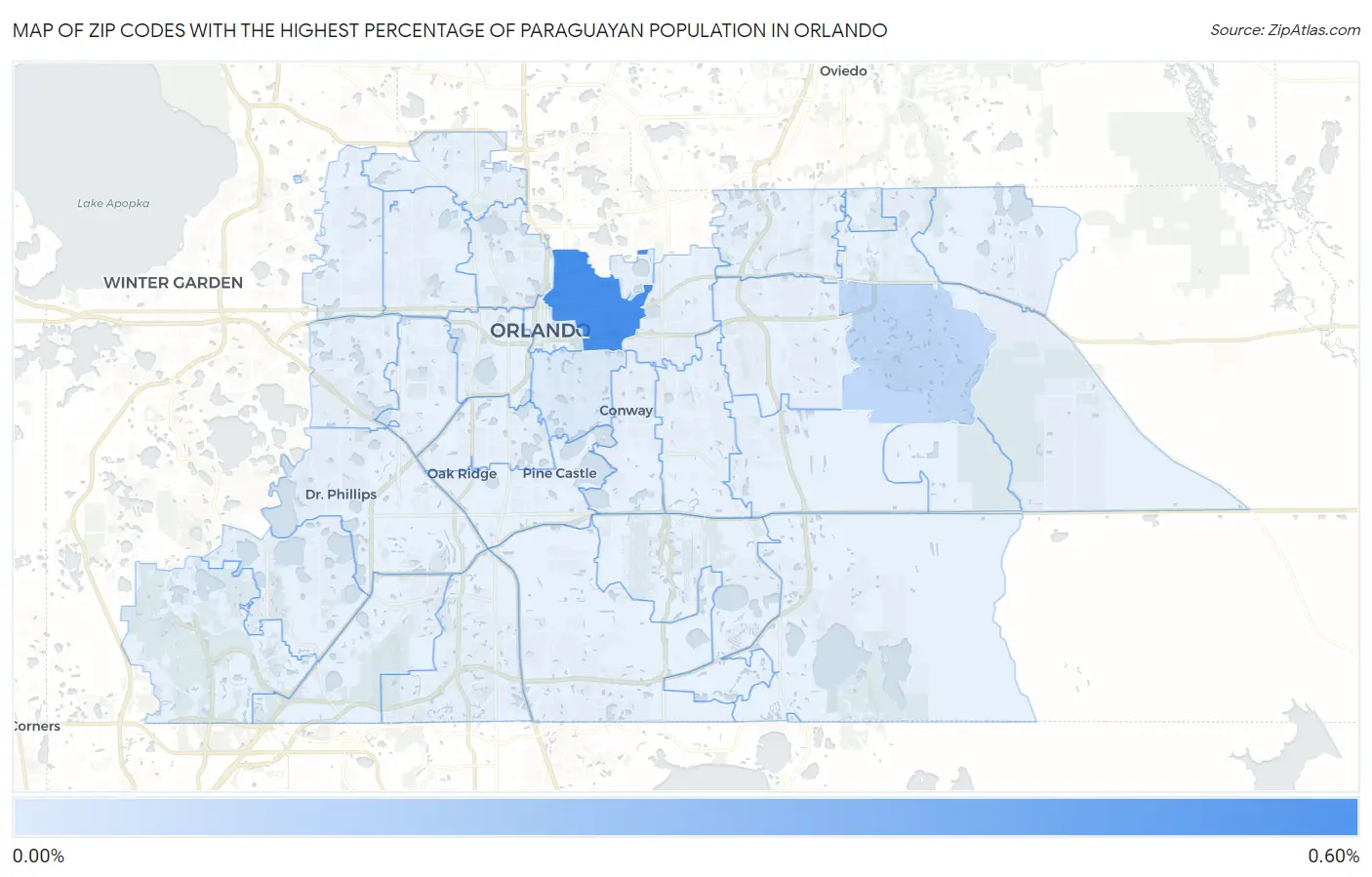 Zip Codes with the Highest Percentage of Paraguayan Population in Orlando Map