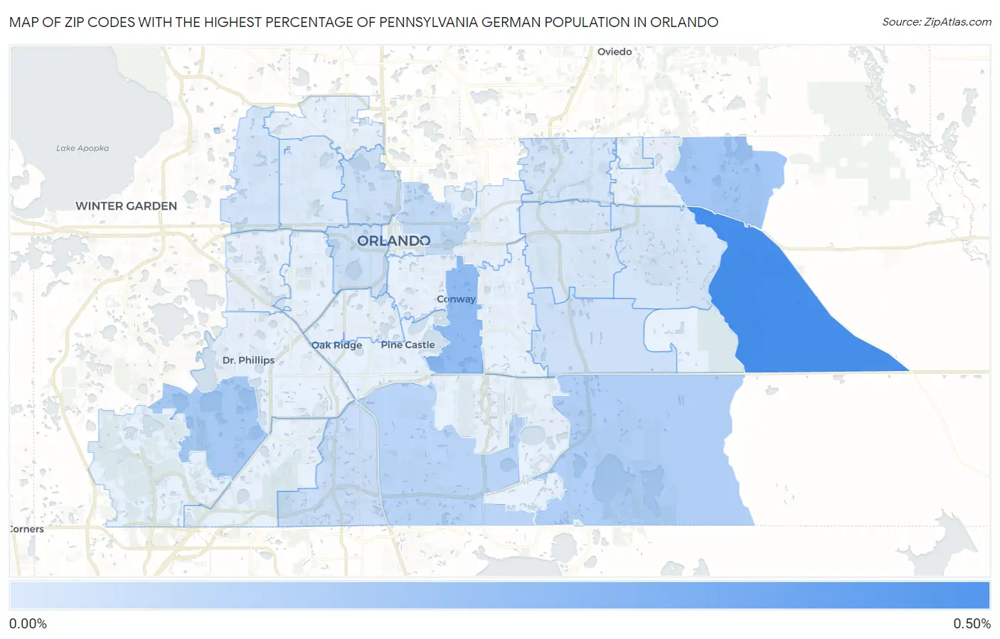 Zip Codes with the Highest Percentage of Pennsylvania German Population in Orlando Map