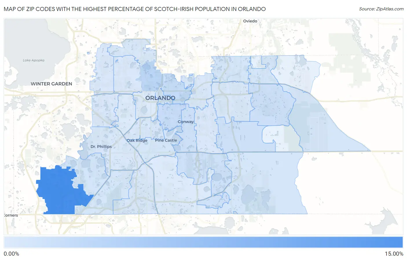 Zip Codes with the Highest Percentage of Scotch-Irish Population in Orlando Map