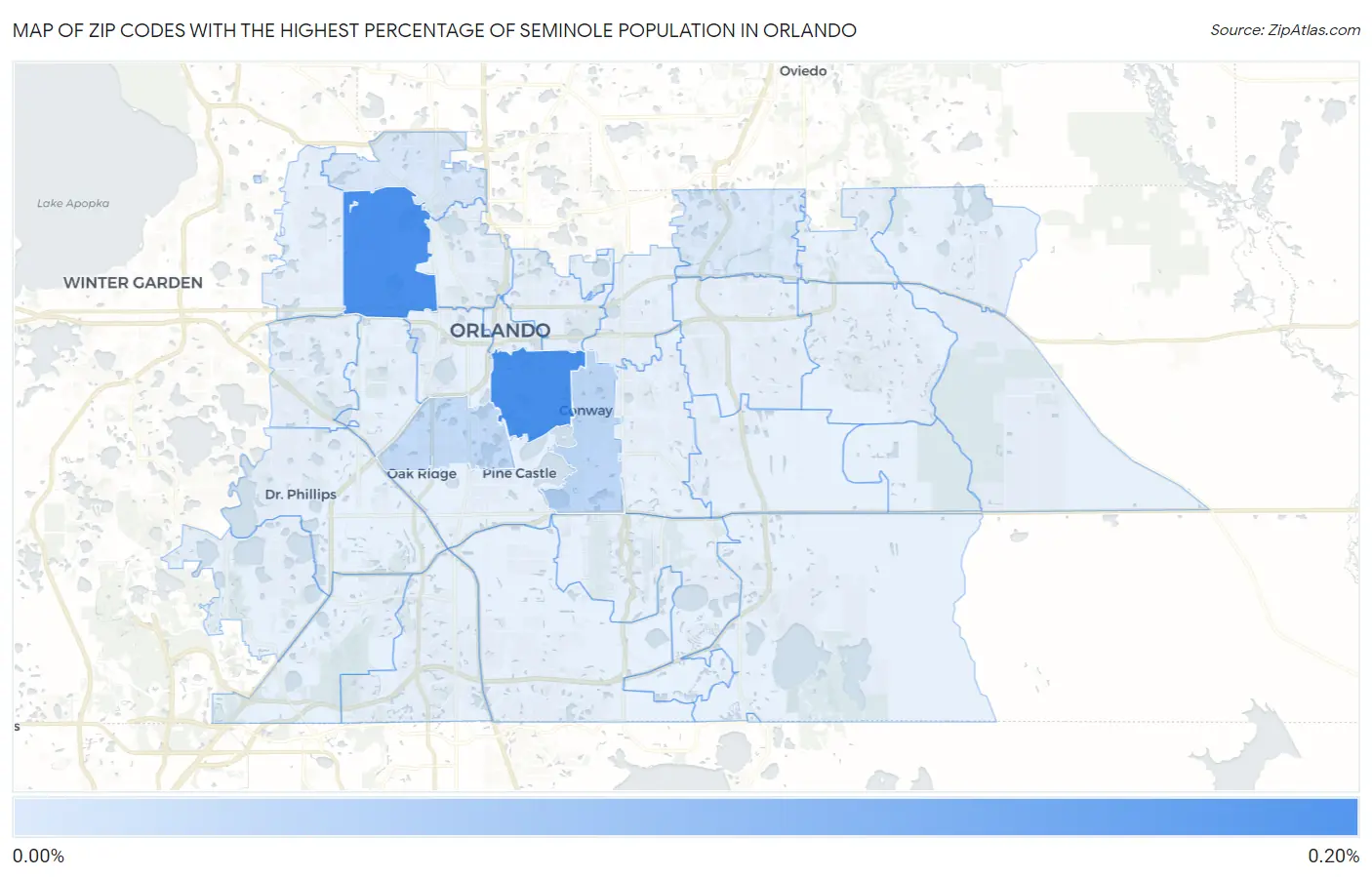 Zip Codes with the Highest Percentage of Seminole Population in Orlando Map