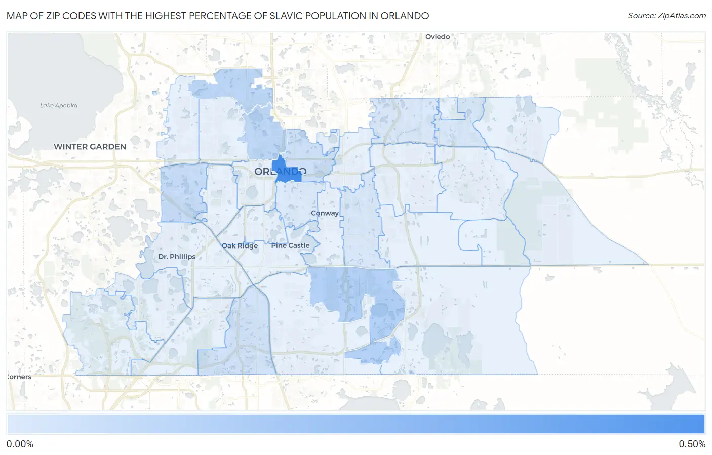 Zip Codes with the Highest Percentage of Slavic Population in Orlando Map