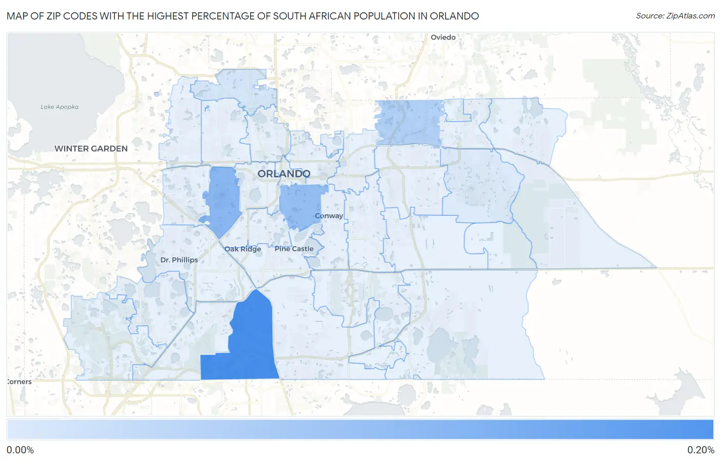 Zip Codes with the Highest Percentage of South African Population in Orlando Map