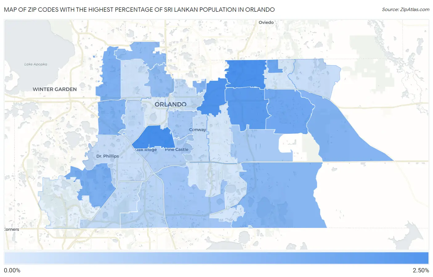 Zip Codes with the Highest Percentage of Sri Lankan Population in Orlando Map