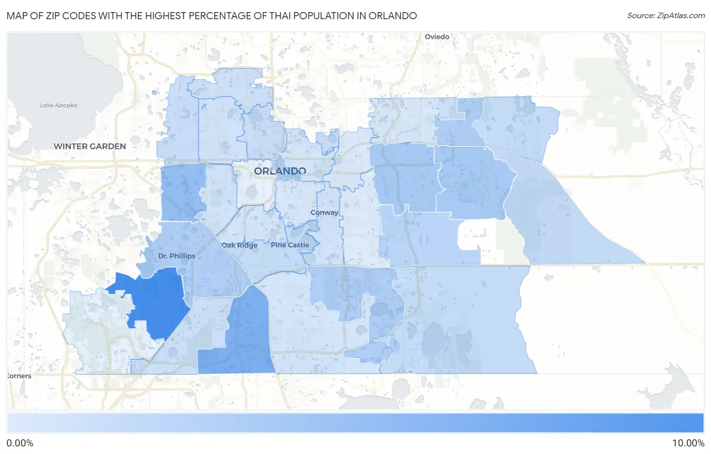 Zip Codes with the Highest Percentage of Thai Population in Orlando Map