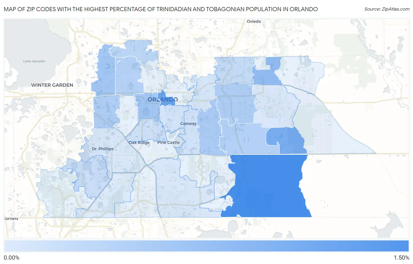 Zip Codes with the Highest Percentage of Trinidadian and Tobagonian Population in Orlando Map