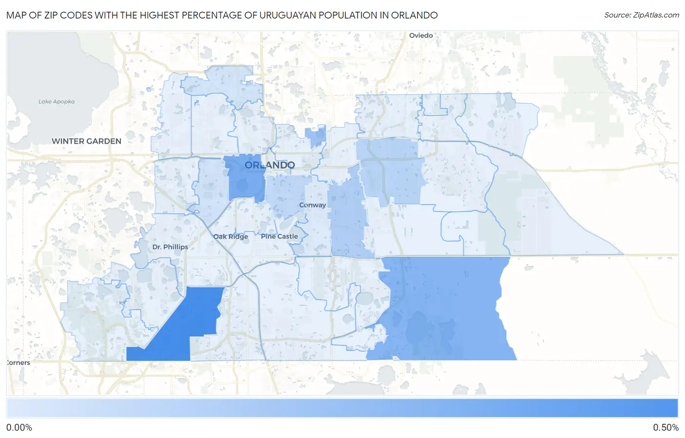 Zip Codes with the Highest Percentage of Uruguayan Population in Orlando Map