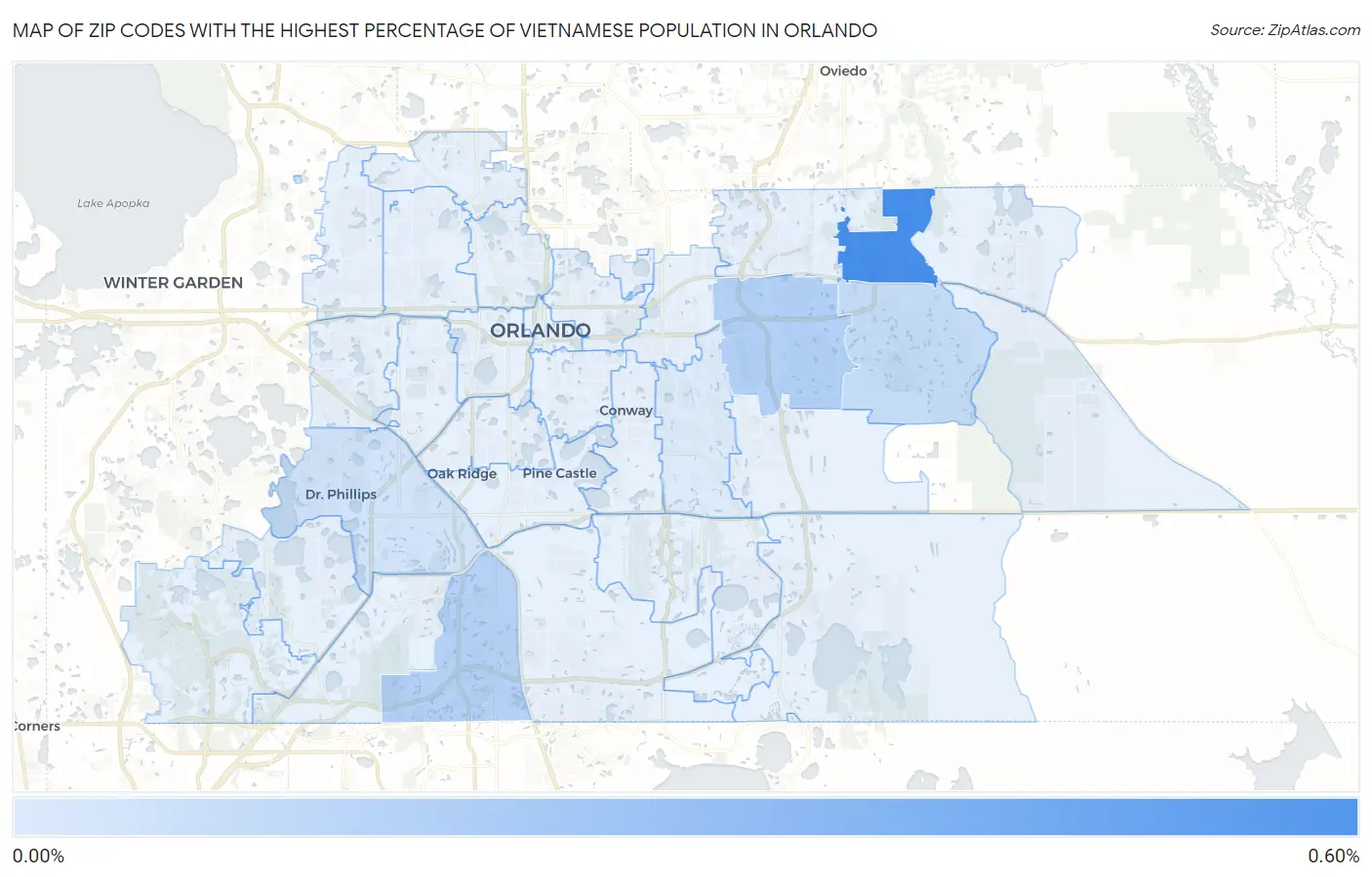 Zip Codes with the Highest Percentage of Vietnamese Population in Orlando Map
