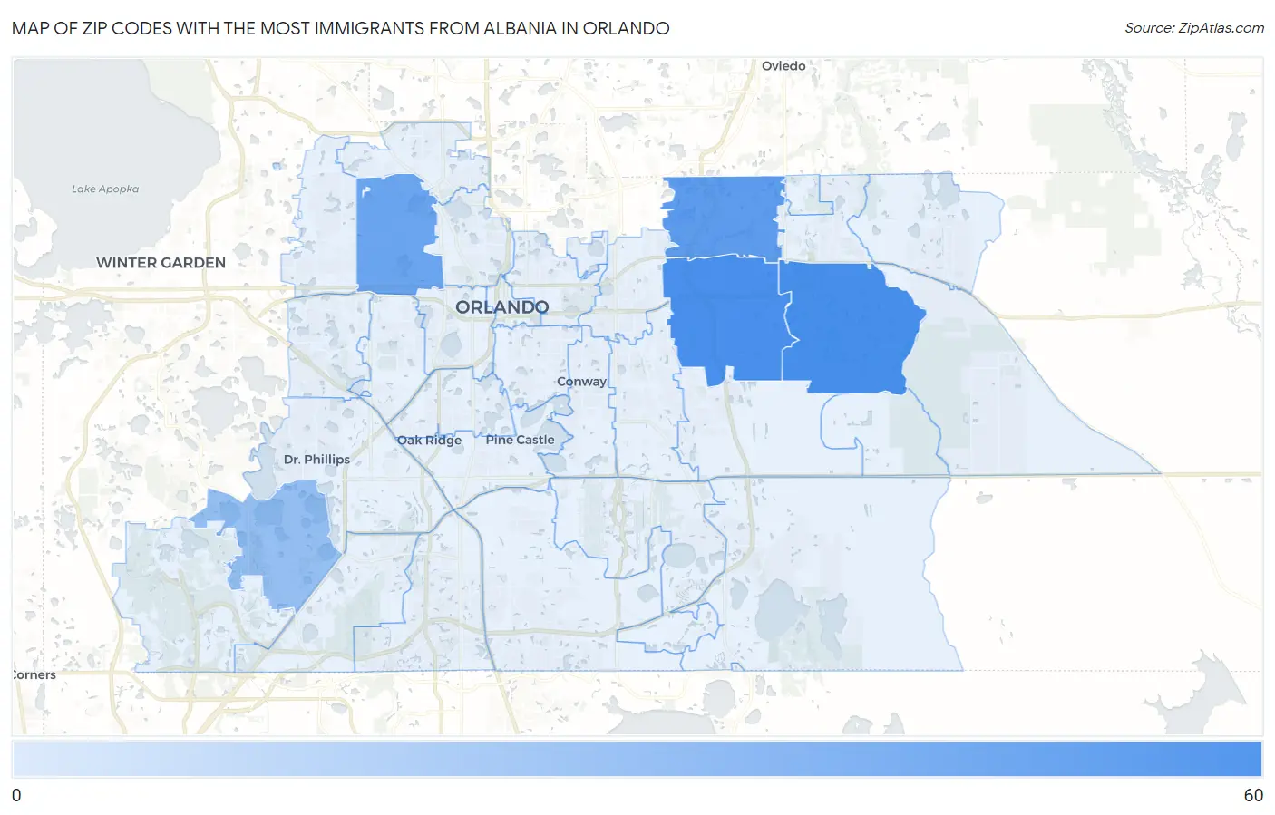 Zip Codes with the Most Immigrants from Albania in Orlando Map