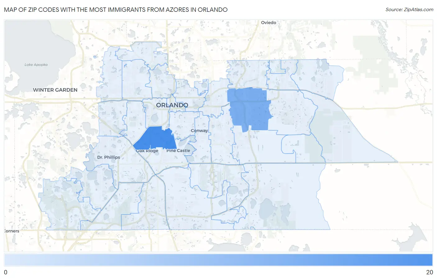 Zip Codes with the Most Immigrants from Azores in Orlando Map