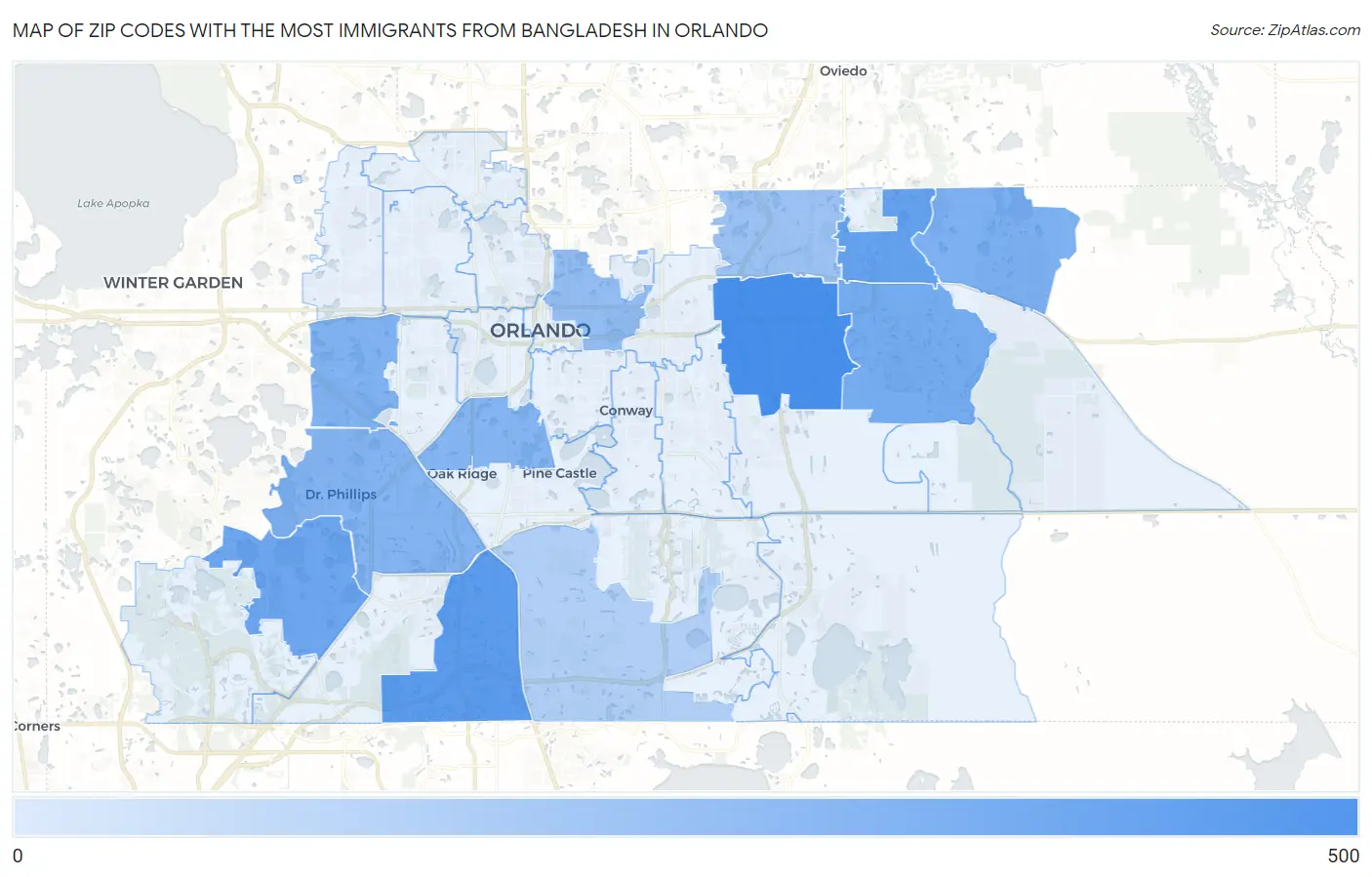 Zip Codes with the Most Immigrants from Bangladesh in Orlando Map