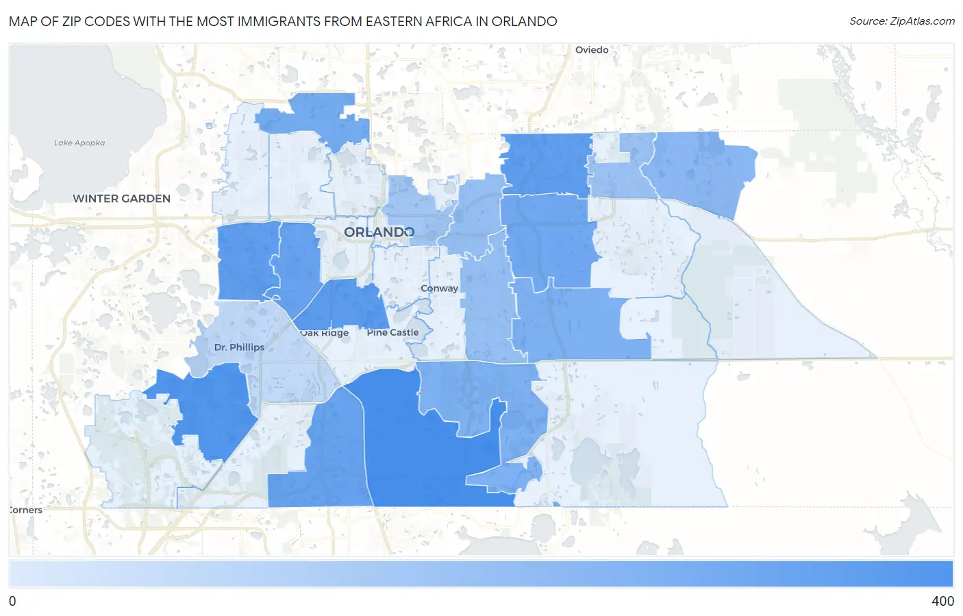 Zip Codes with the Most Immigrants from Eastern Africa in Orlando Map