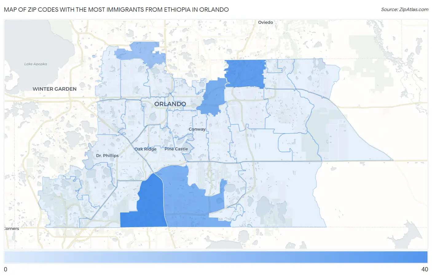 Zip Codes with the Most Immigrants from Ethiopia in Orlando Map