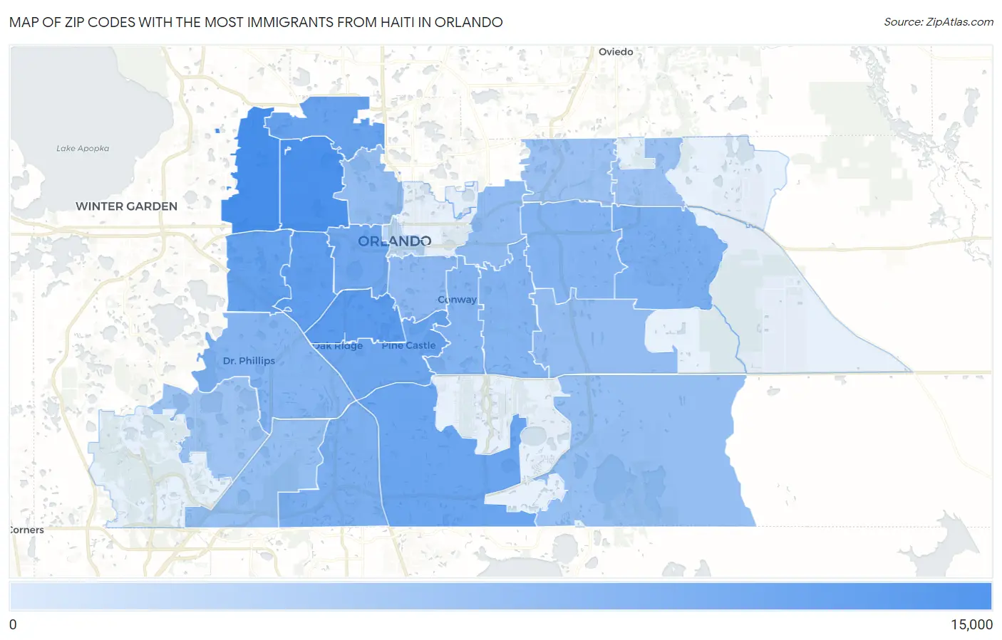 Zip Codes with the Most Immigrants from Haiti in Orlando Map