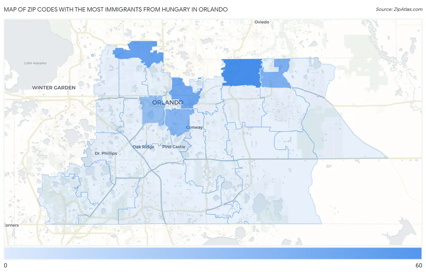 Zip Codes with the Most Immigrants from Hungary in Orlando Map