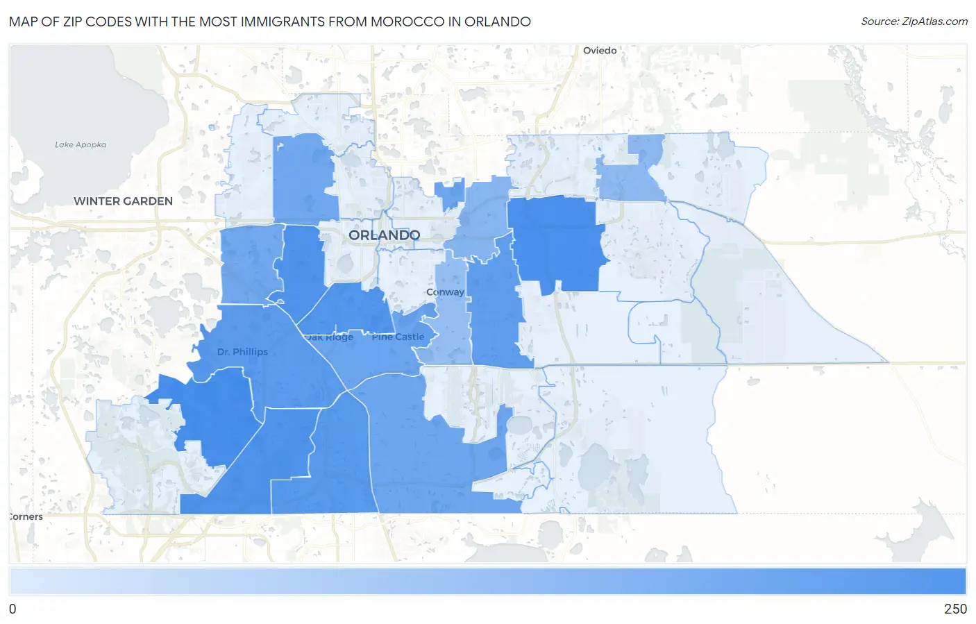 Zip Codes with the Most Immigrants from Morocco in Orlando Map