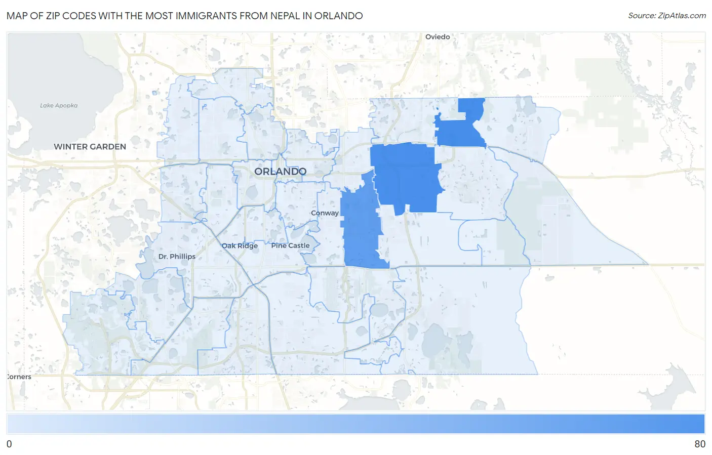 Zip Codes with the Most Immigrants from Nepal in Orlando Map
