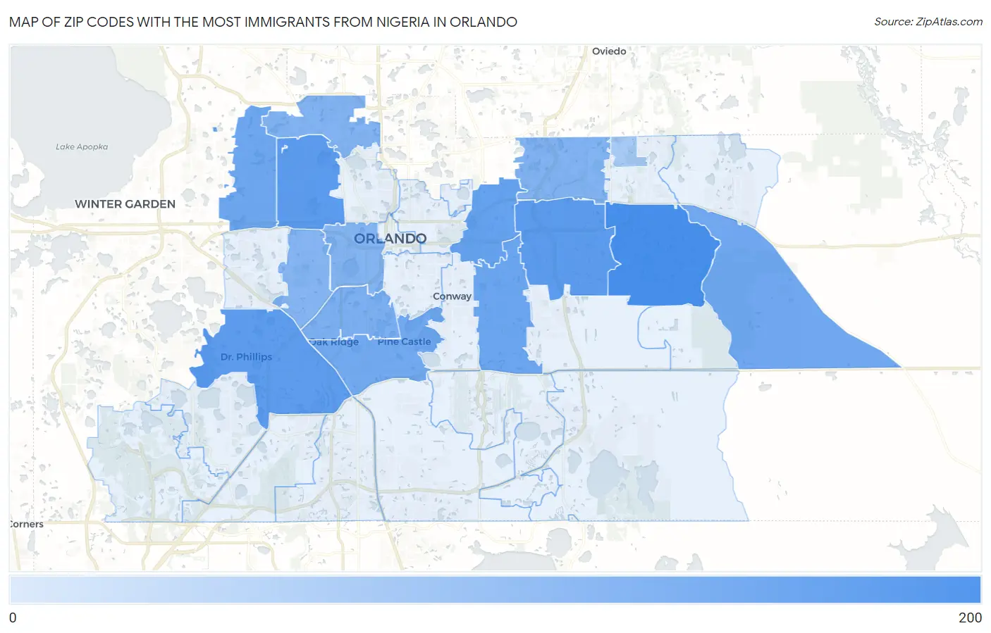Zip Codes with the Most Immigrants from Nigeria in Orlando Map