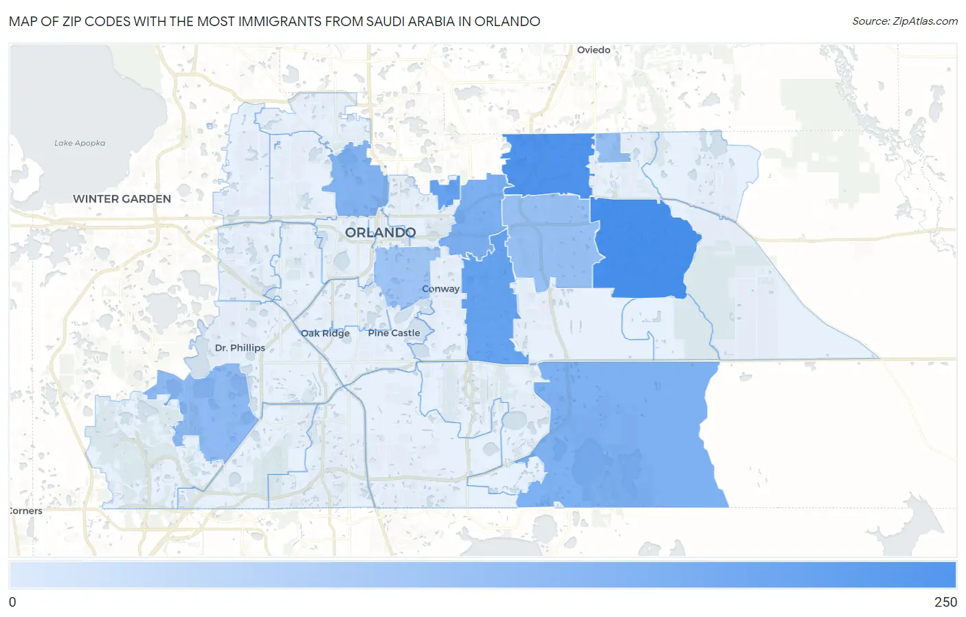 Zip Codes with the Most Immigrants from Saudi Arabia in Orlando Map
