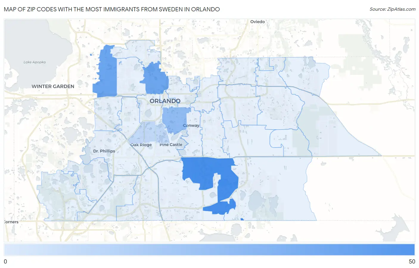 Zip Codes with the Most Immigrants from Sweden in Orlando Map