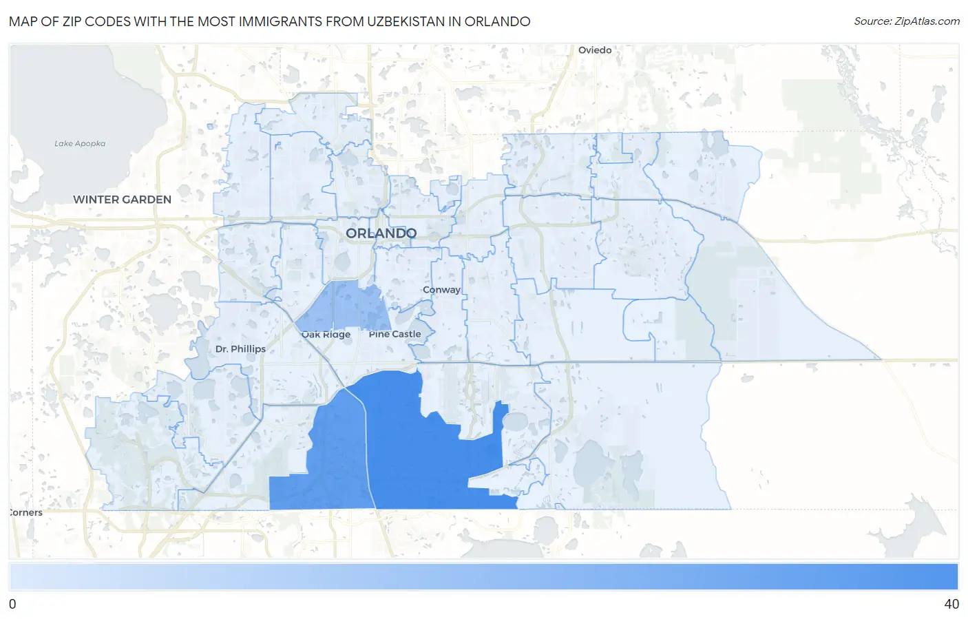 Zip Codes with the Most Immigrants from Uzbekistan in Orlando Map