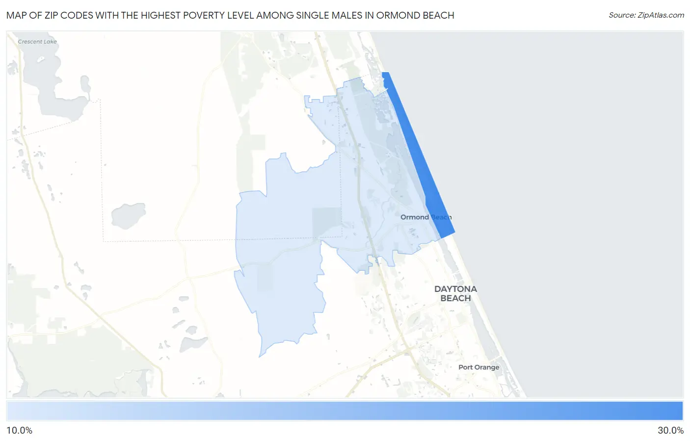 Zip Codes with the Highest Poverty Level Among Single Males in Ormond Beach Map
