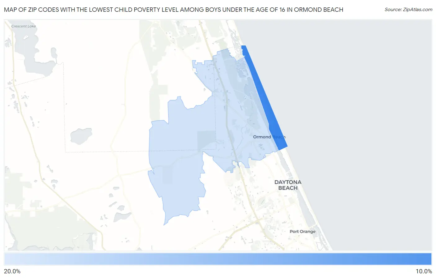 Zip Codes with the Lowest Child Poverty Level Among Boys Under the Age of 16 in Ormond Beach Map