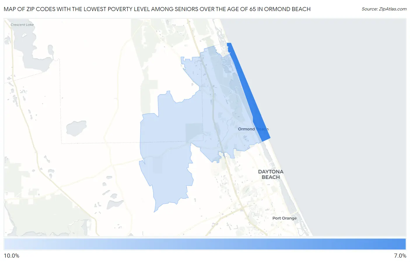 Zip Codes with the Lowest Poverty Level Among Seniors Over the Age of 65 in Ormond Beach Map