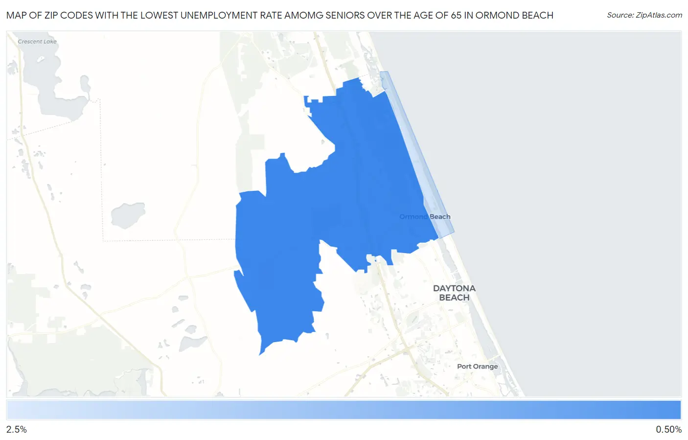 Zip Codes with the Lowest Unemployment Rate Amomg Seniors Over the Age of 65 in Ormond Beach Map