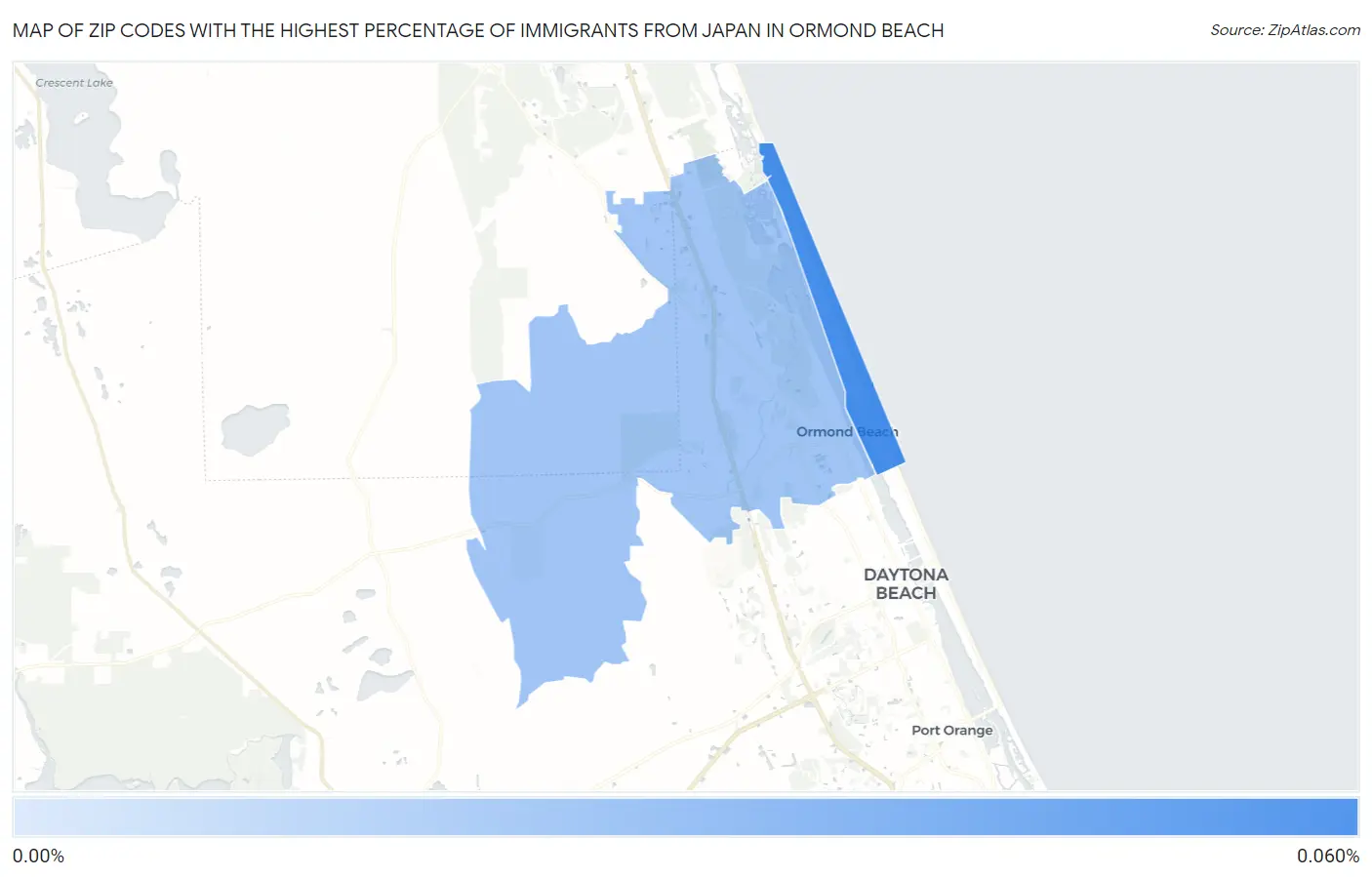 Zip Codes with the Highest Percentage of Immigrants from Japan in Ormond Beach Map