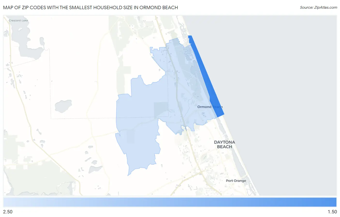 Zip Codes with the Smallest Household Size in Ormond Beach Map