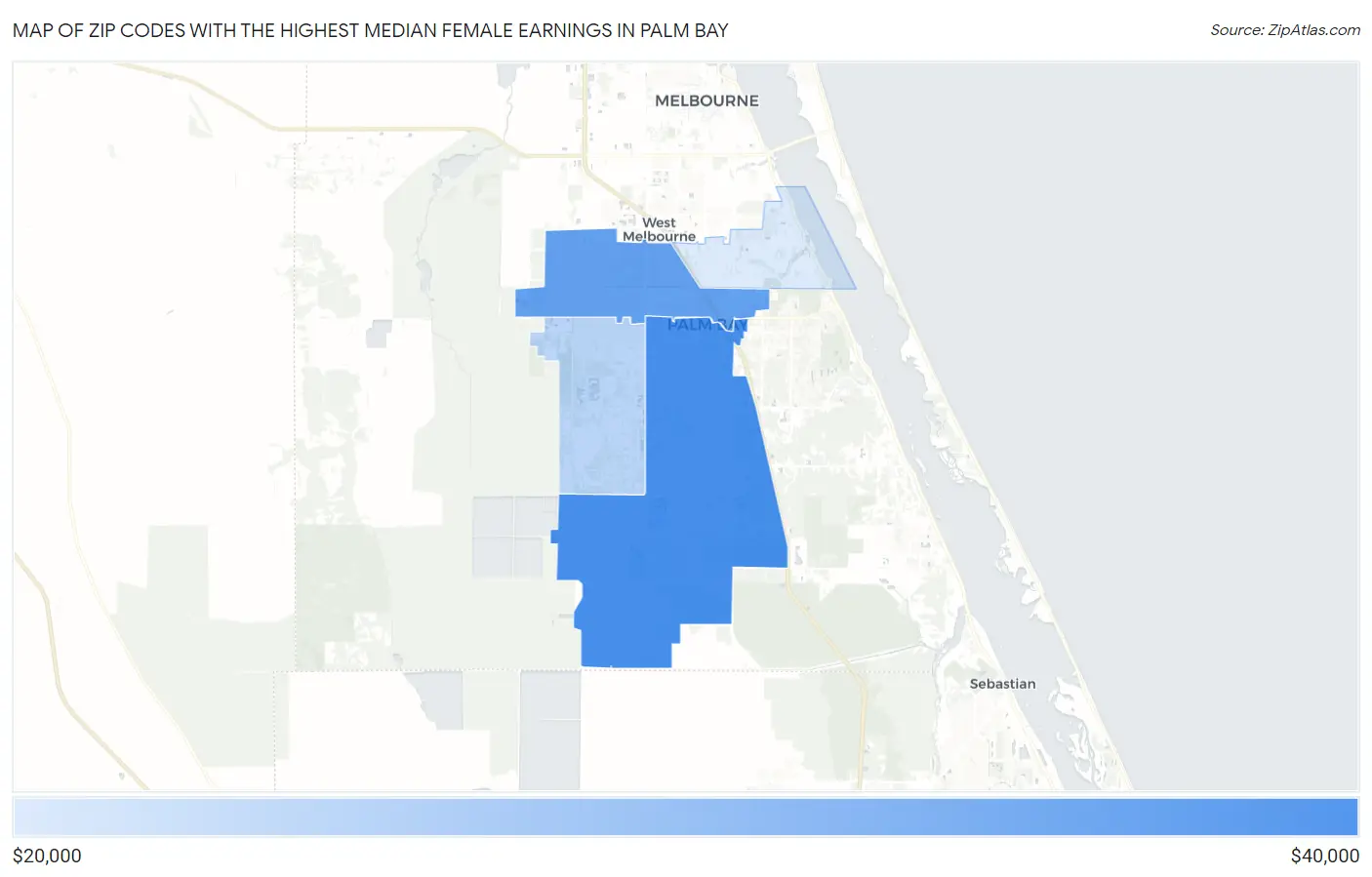 Zip Codes with the Highest Median Female Earnings in Palm Bay Map