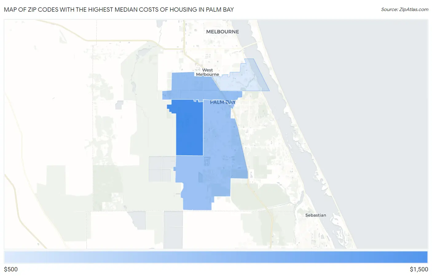 Zip Codes with the Highest Median Costs of Housing in Palm Bay Map