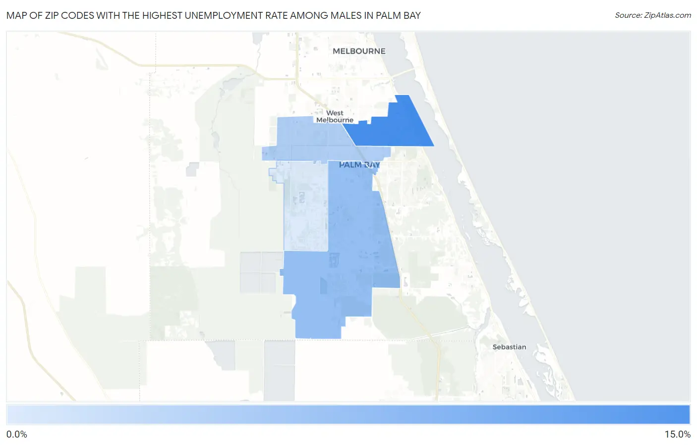 Zip Codes with the Highest Unemployment Rate Among Males in Palm Bay Map