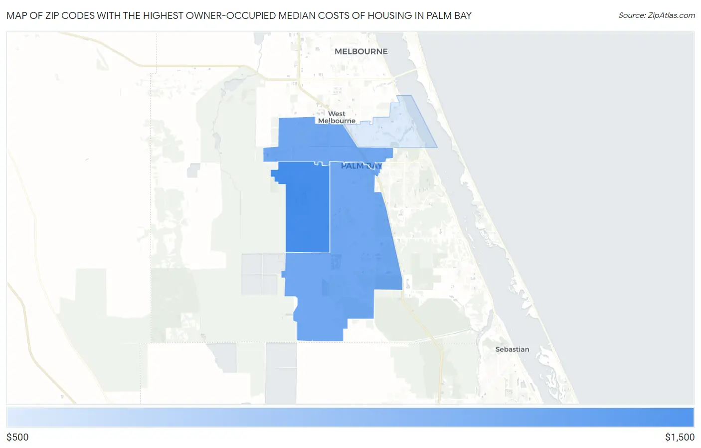 Zip Codes with the Highest Owner-Occupied Median Costs of Housing in Palm Bay Map