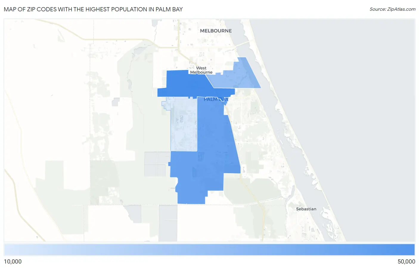 Zip Codes with the Highest Population in Palm Bay Map