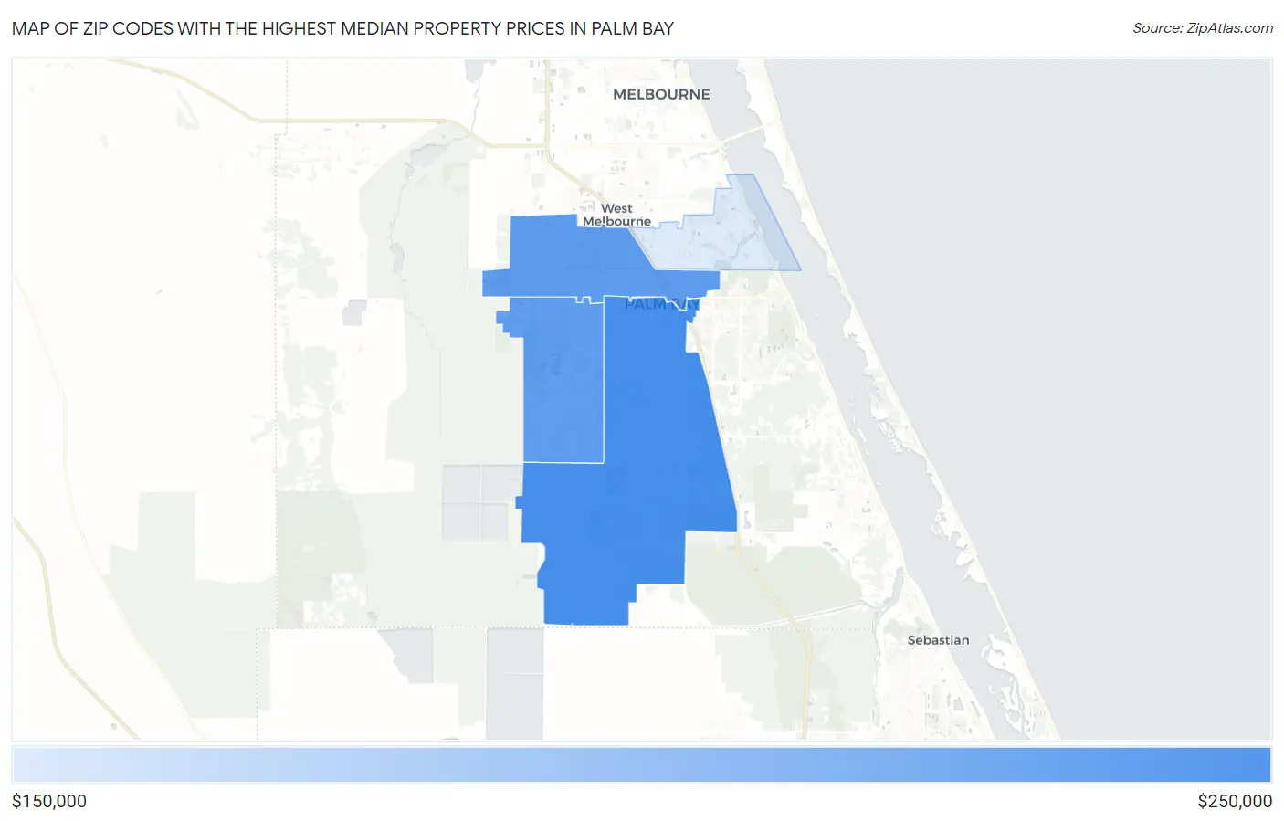 Zip Codes with the Highest Median Property Prices in Palm Bay Map