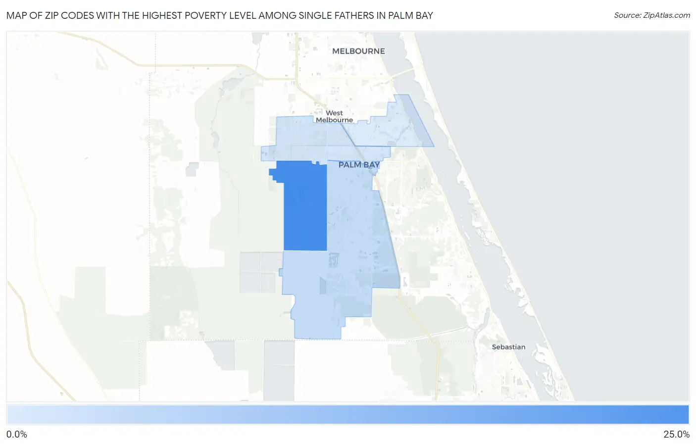 Zip Codes with the Highest Poverty Level Among Single Fathers in Palm Bay Map