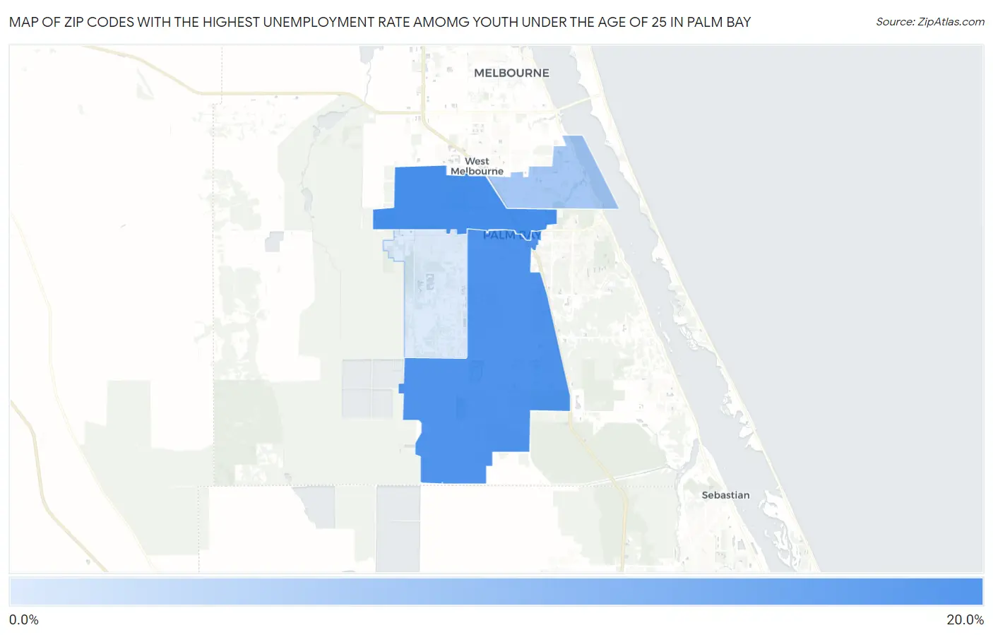 Zip Codes with the Highest Unemployment Rate Amomg Youth Under the Age of 25 in Palm Bay Map