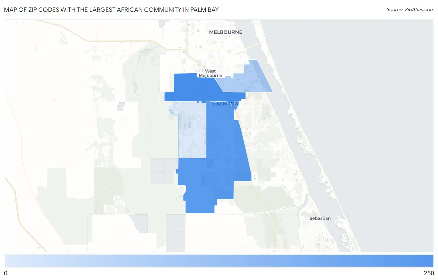 Zip Codes with the Largest African Community in Palm Bay Map