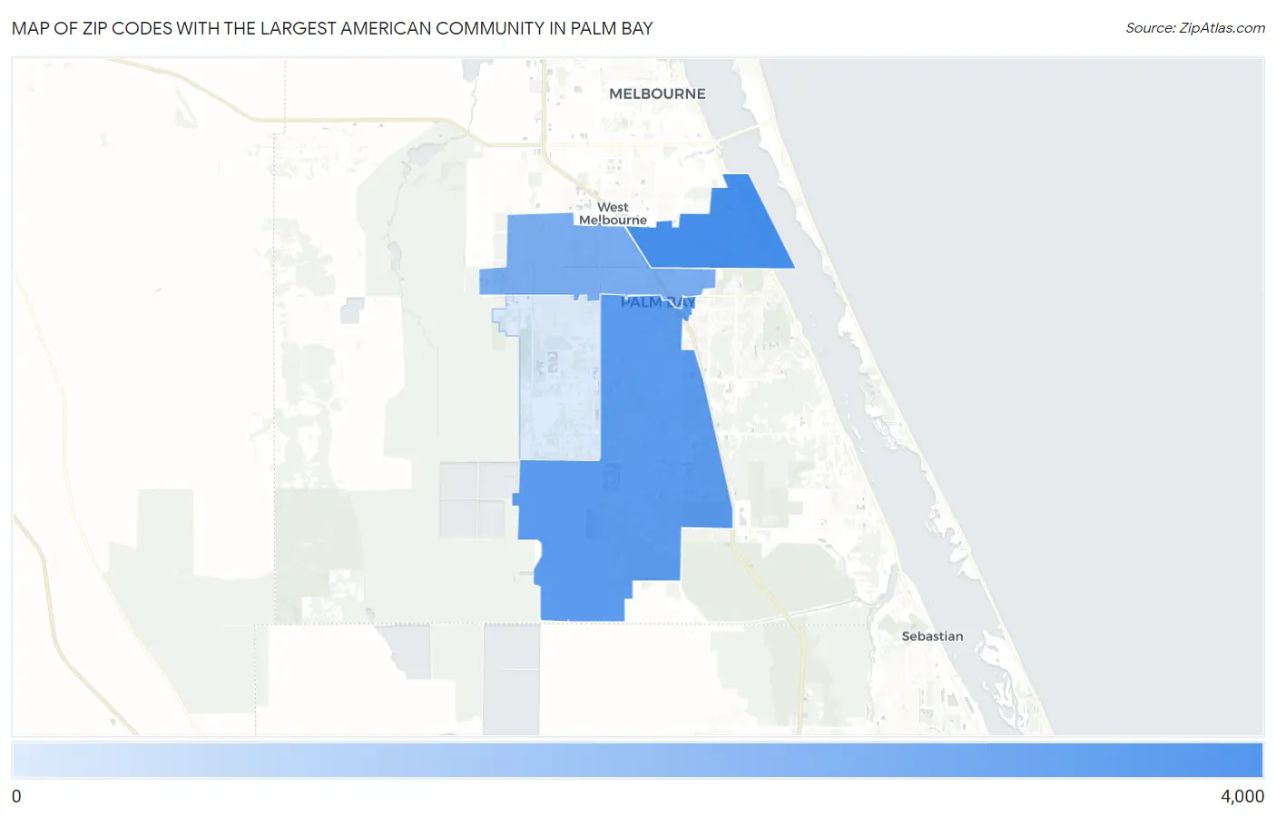 Zip Codes with the Largest American Community in Palm Bay Map